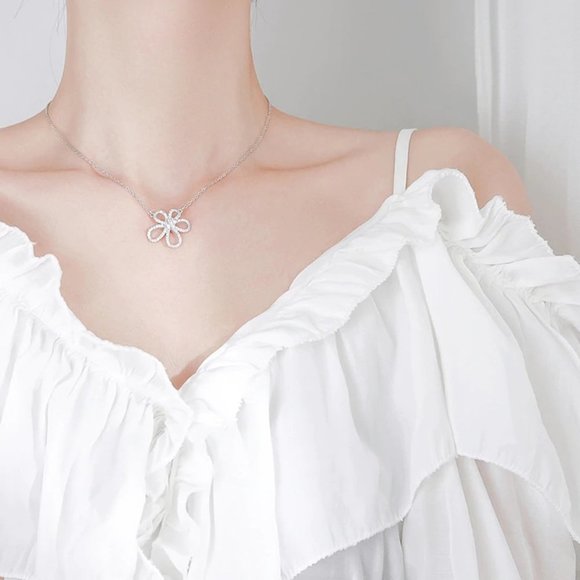 *NEW 925 Sterling Silver Diamond Flower Necklace Z - Picture 4 of 7